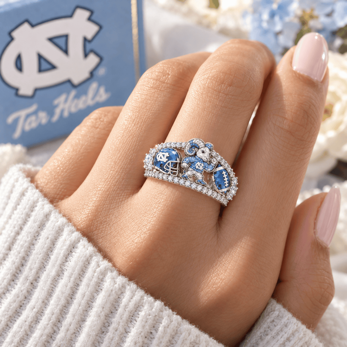 UNC Premium Charm Pavé Statement Ring NTNA