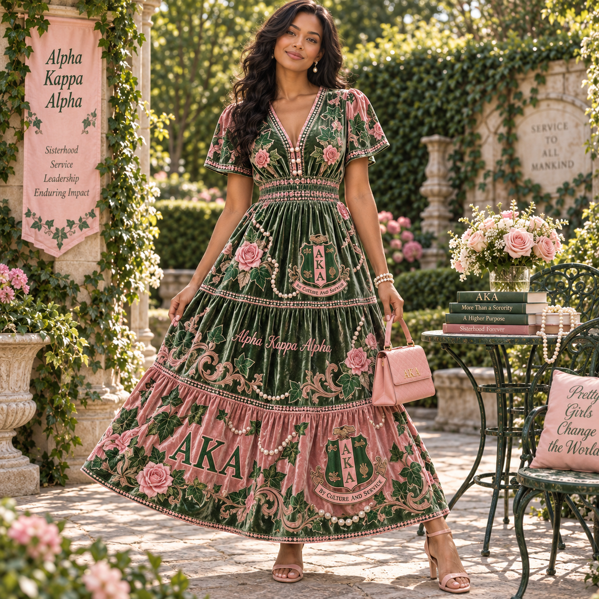 AKA Premium Embroidered Velvet Maxi Dress PTKL