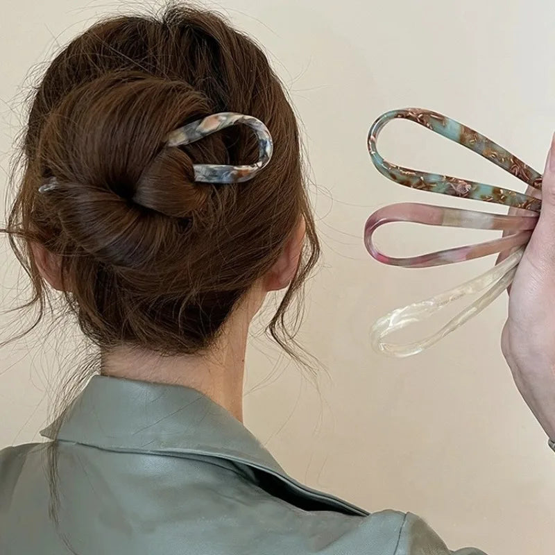 High-end Elegant Acetate Hair Sticks Women's U-shaped Hair Pin Ancient Chinese Style Updo Tool Barrette Elegant Hair Accessories