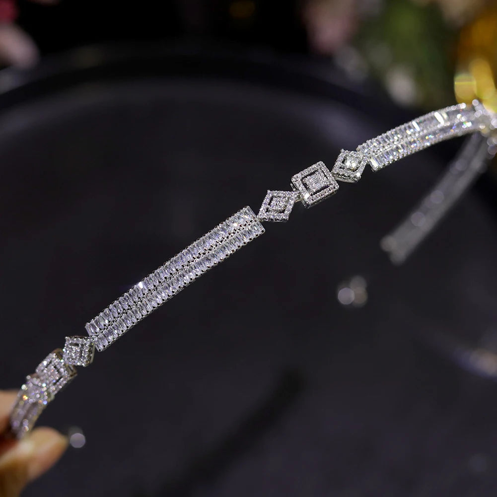 Cubic Zirconia Headbands For Women Wedding Hair Accessories Sweet 15 Prom Party Headpiece Bridal Tiara Crown For Quinceanera