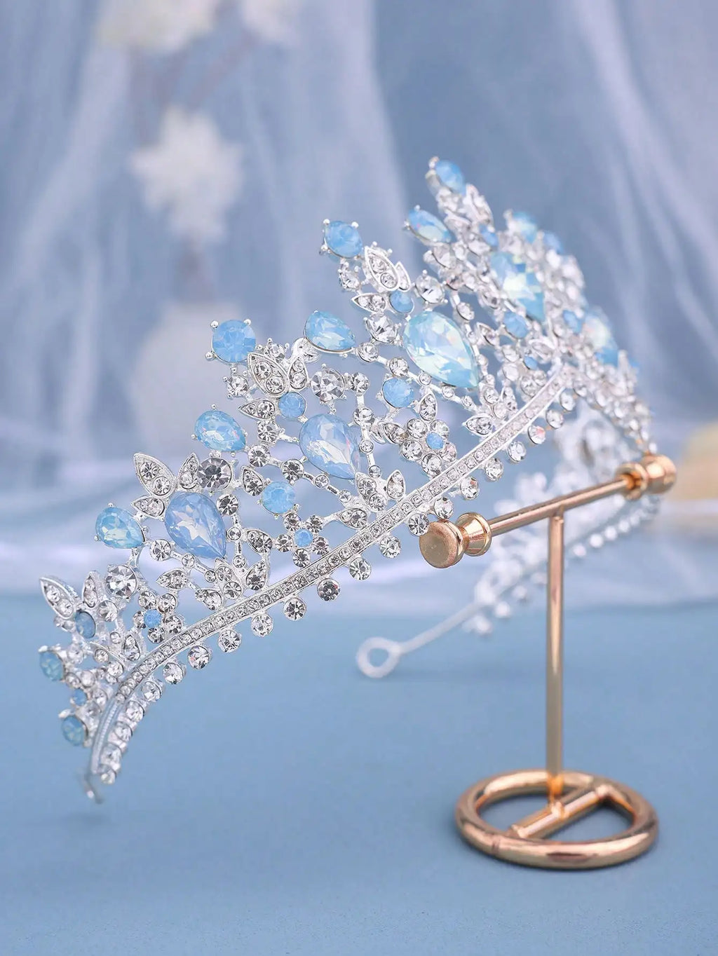 1pc Silver Baroque Style Bridal Crown With Blue Rhinestone, Perfect For Wedding, Party, Dance, Prom, Hair Accessory Elegant