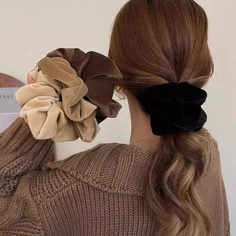 1-4PCS Women Hair Scrunchies Vintage Velvet Solid Color Hair Loop For Women Ponytail Holder Rubber Bands Hair Accessories