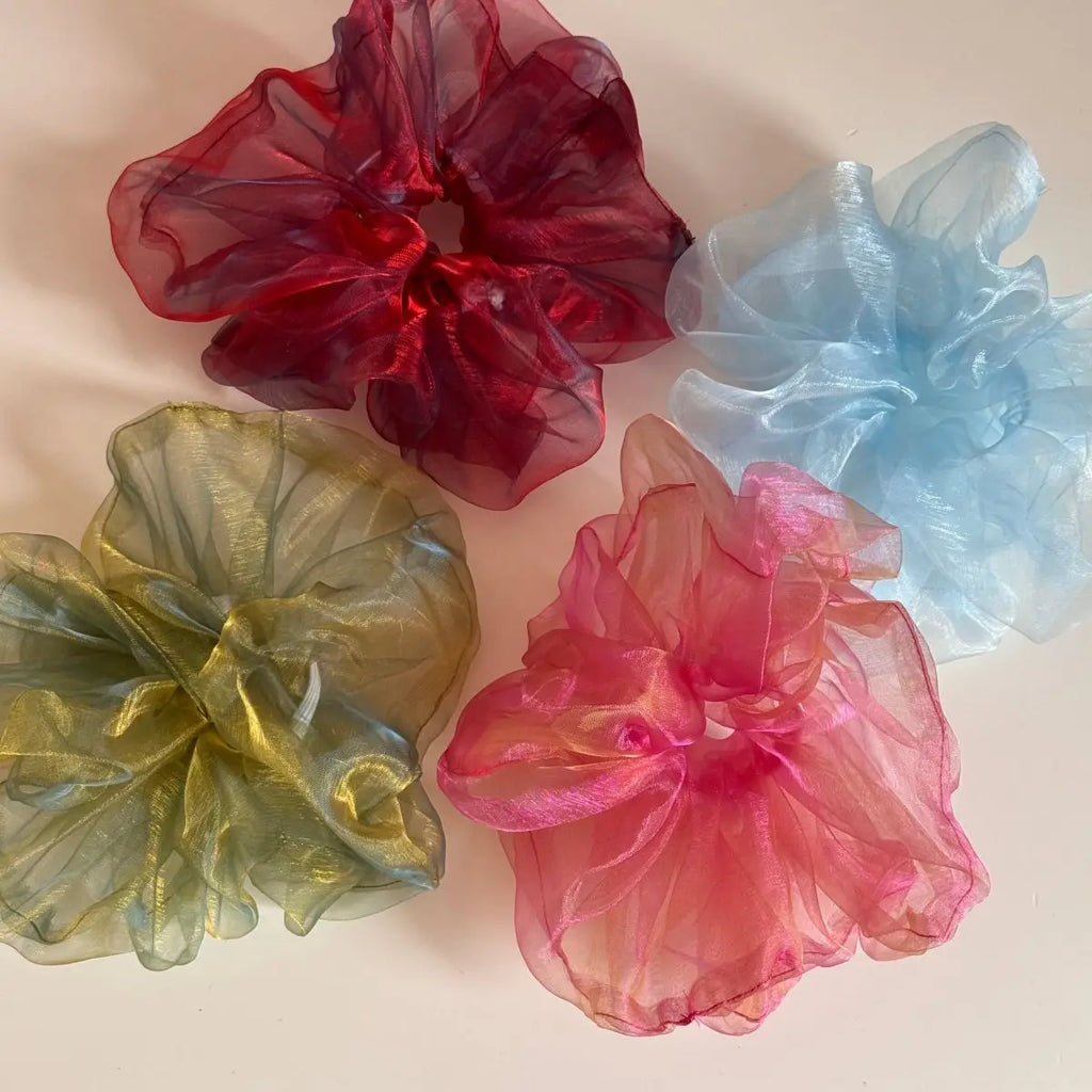 Summer Romantic Lace Mesh Hair Scrunchies For Women Oversized Aurora Shimmer Rope Bands Sweet Elastic Hair Band Hair Accessories