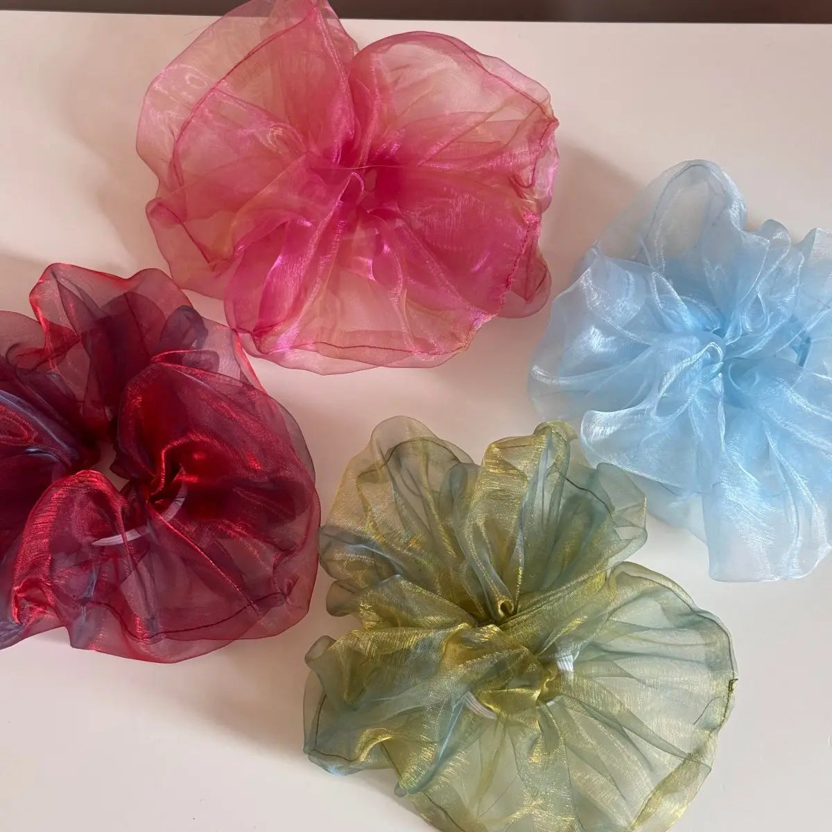 Summer Romantic Lace Mesh Hair Scrunchies For Women Oversized Aurora Shimmer Rope Bands Sweet Elastic Hair Band Hair Accessories