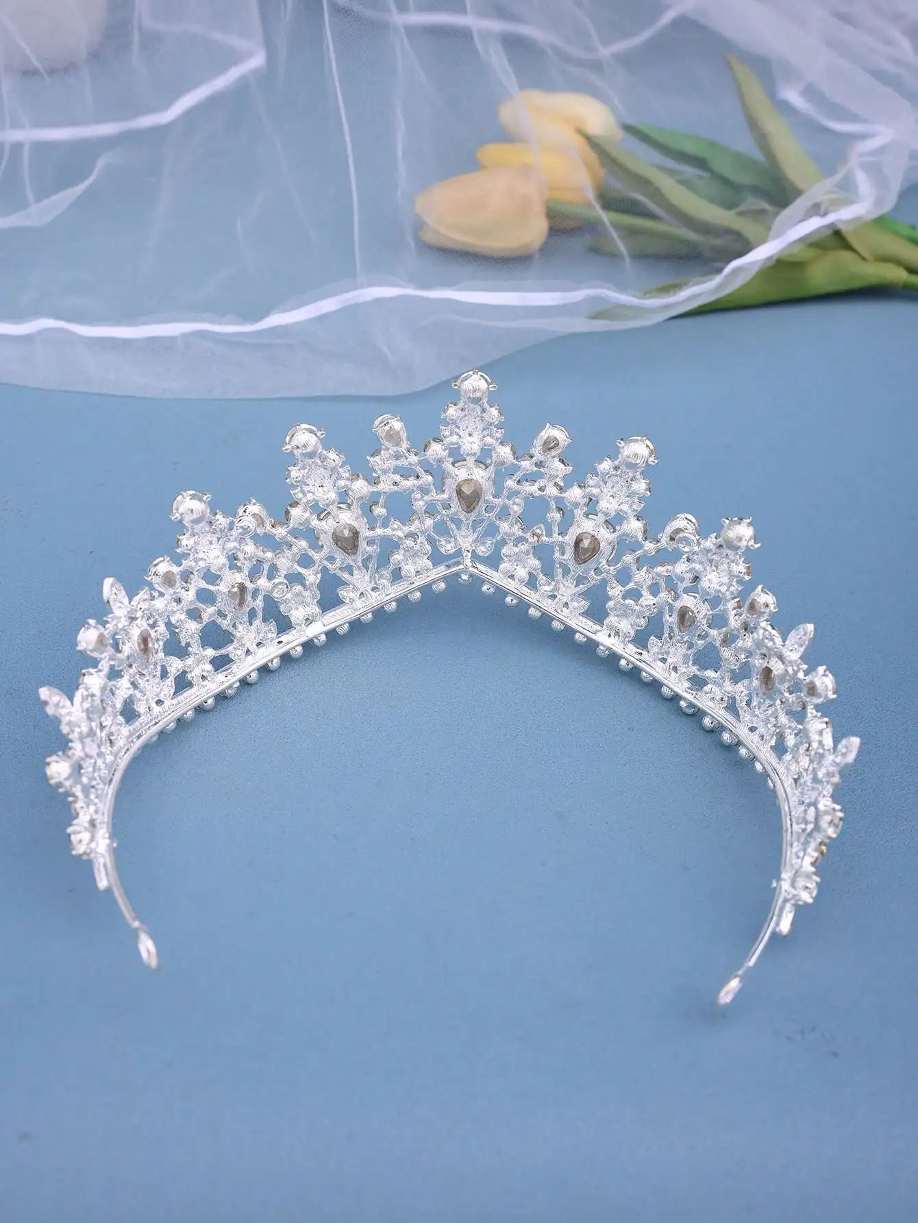 1pc Silver Baroque Style Bridal Crown With Blue Rhinestone, Perfect For Wedding, Party, Dance, Prom, Hair Accessory Elegant