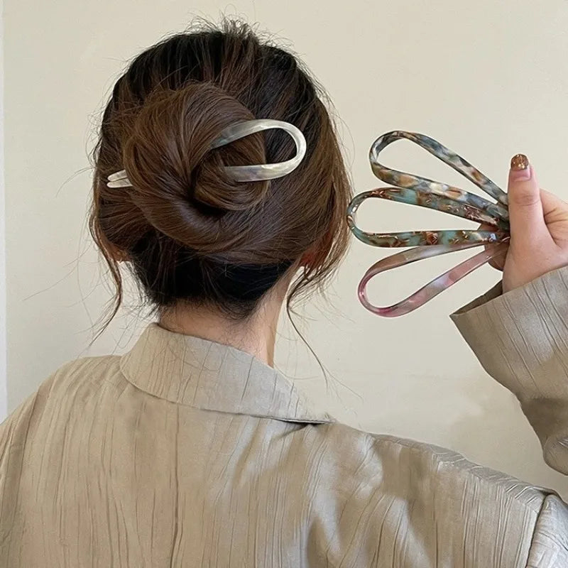High-end Elegant Acetate Hair Sticks Women's U-shaped Hair Pin Ancient Chinese Style Updo Tool Barrette Elegant Hair Accessories